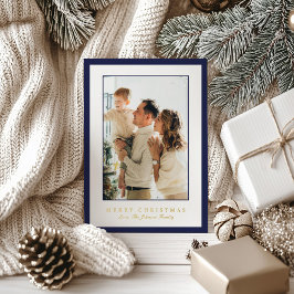 Minimal Blue Border Photo Elegant Christmas 箔シーズンカード