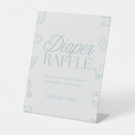 Minimal Blue Boy Baby Shower Diaper Raffle Sign 台座サイン