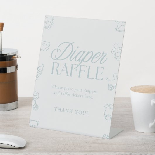 Minimal Blue Boy Baby Shower Diaper Raffle Sign 台座サイン (インサイチュ)
