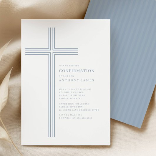 Minimal Blue Cross Confirmation Invitation 招待状