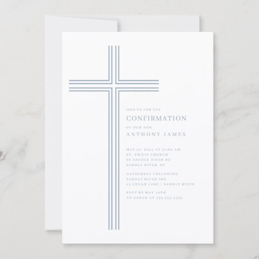 Minimal Blue Cross Confirmation Invitation 招待状 (正面)