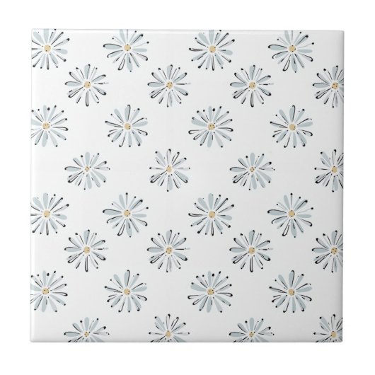 Minimal Blue Daisy Floral タイル (正面)