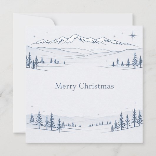 Minimal Blue Mountain Merry Christmas シーズンカード (正面)