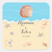 Minimal Blue Ocean Summer Wedding スクエアシール (正面)