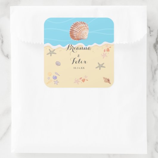 Minimal Blue Ocean Summer Wedding スクエアシール (バッグ)