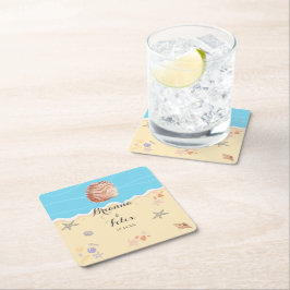 Minimal Blue Ocean Summer Wedding スクエアペーパーコースター