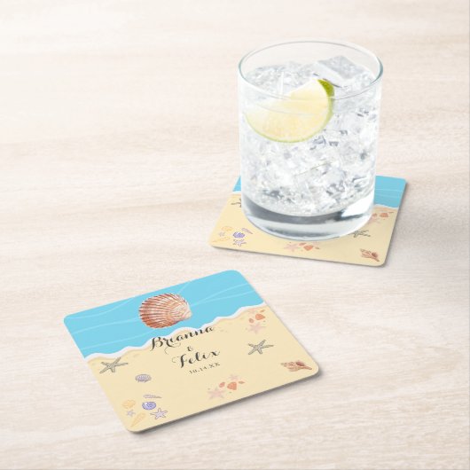 Minimal Blue Ocean Summer Wedding スクエアペーパーコースター (インサイチュ)