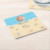 Minimal Blue Ocean Summer Wedding スクエアペーパーコースター (アングル)