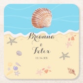 Minimal Blue Ocean Summer Wedding スクエアペーパーコースター (正面)