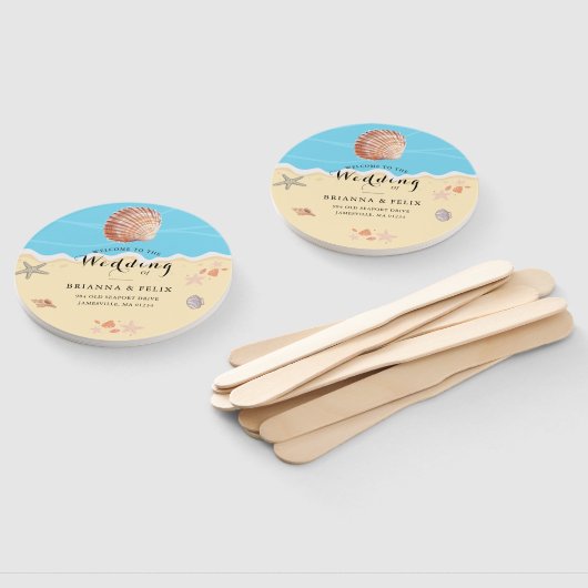 Minimal Blue Ocean Summer Wedding ハンドファン (組立なし)