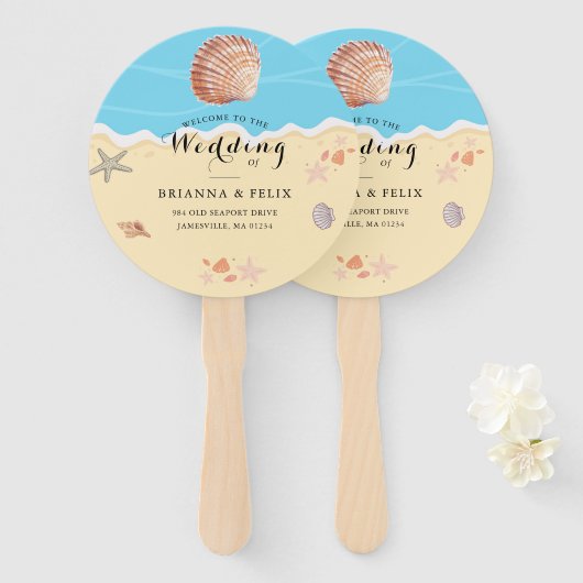 Minimal Blue Ocean Summer Wedding ハンドファン (正面&裏面)
