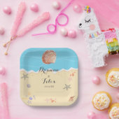 Minimal Blue Ocean Summer Wedding ペーパープレート (パーティー)