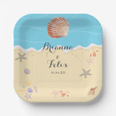 Minimal Blue Ocean Summer Wedding ペーパープレート (正面)
