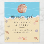 Minimal Blue Ocean Summer Wedding ワインラベル (シングルラベル)