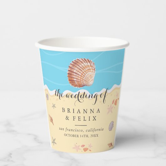 Minimal Blue Ocean Summer Wedding 紙コップ (正面)