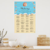 Minimal Blue Ocean Summer Wedding Seating Chart ポスター (キッチン)