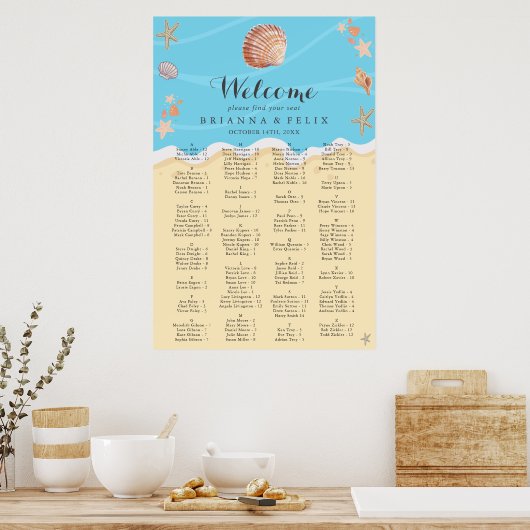 Minimal Blue Ocean Summer Wedding Seating Chart ポスター (キッチン)