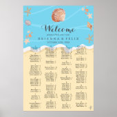 Minimal Blue Ocean Summer Wedding Seating Chart ポスター (正面)