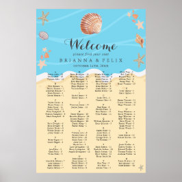 Minimal Blue Ocean Summer Wedding Seating Chart ポスター