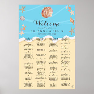 Minimal Blue Ocean Summer Wedding Seating Chart ポスター