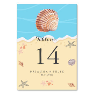 Minimal Blue Ocean Summer Wedding Table Number テーブルナンバー