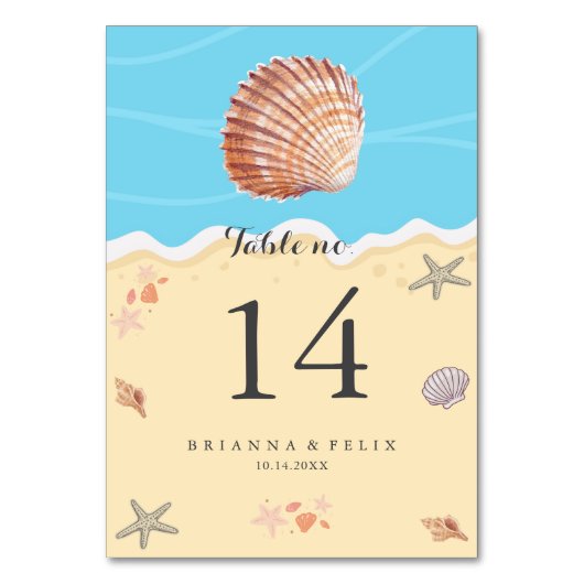 Minimal Blue Ocean Summer Wedding Table Number テーブルナンバー (正面)