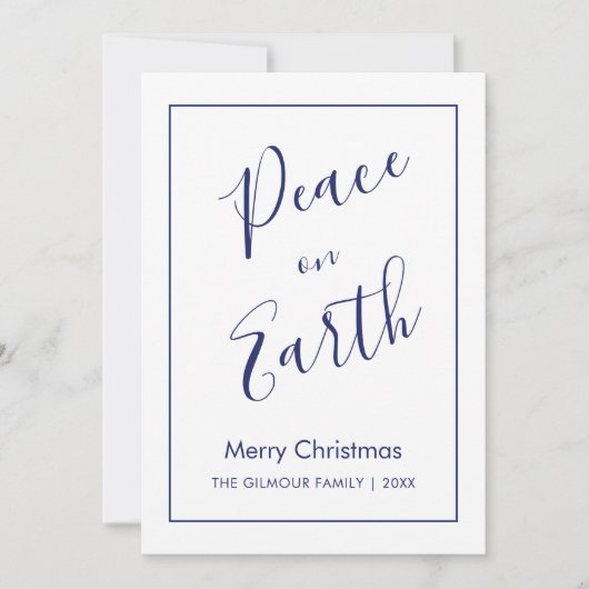 Minimal|Blue Peace on Earth Christmas Card 招待状 (正面)