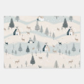 Minimal Blue Snowy Village ラッピングペーパーシート (正面3)