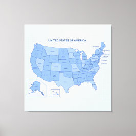 Minimal Blue United States Map Illustration キャンバスプリント