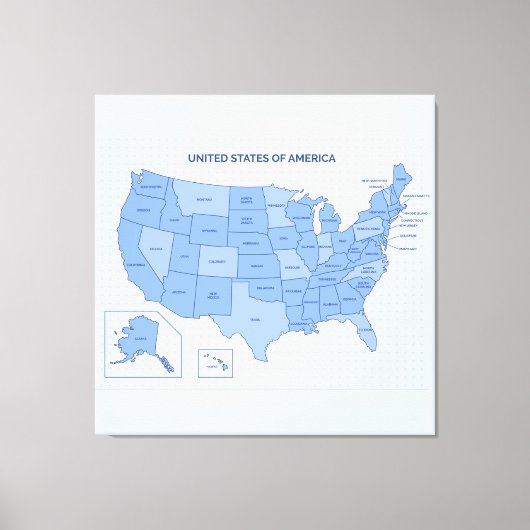 Minimal Blue United States Map Illustration キャンバスプリント (正面)