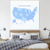 Minimal Blue United States Map Illustration キャンバスプリント (インサイチュ (寝室))