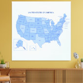 Minimal Blue United States Map Illustration キャンバスプリント (インサイチュ (リビング))