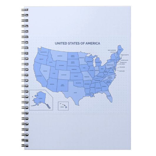 Minimal Blue United States Map Illustration ノートブック (正面)