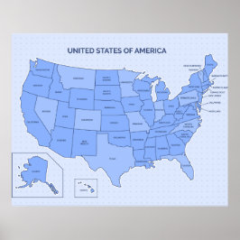 Minimal Blue United States Map Illustration ポスター