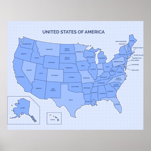 Minimal Blue United States Map Illustration ポスター (正面)