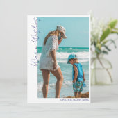 Minimal Blue Warm Wishes Two Beach Family Photo  シーズンカード (スタンド正面)
