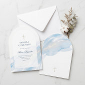 Minimal Blue Watercolor  Spanish Primera Comunion 招待状