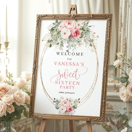 Minimal Blush and Gold 16th Birthday Welcome ポスター