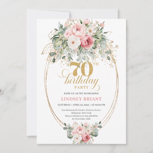Minimal Blush and Gold 70th Birthday Invitation 招待状 (正面)