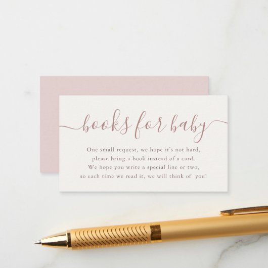 Minimal Blush Books for Baby Shower エンクロージャーカード (正面/裏面インサイチュ)
