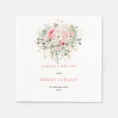 Minimal Blush Floral Greenery Gold Wedding Napkins スタンダードカクテルナプキン (正面)