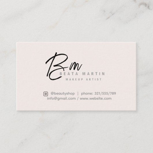 Minimal Blush Monogram Makeup Artist Branding Card 予約カード (正面)