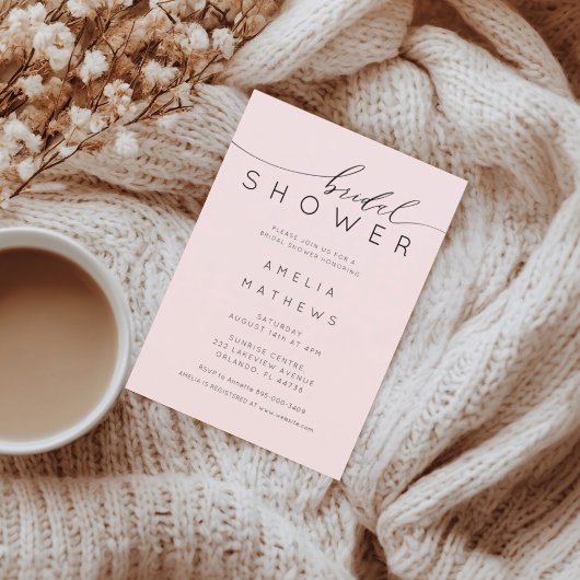 Minimal Blush Pink Bridal Shower 招待状