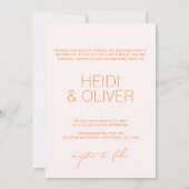 Minimal Blush Pink & Bright Orange Photo Wedding I 招待状 (裏面)