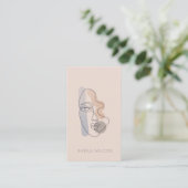 Minimal Blush Pink Line Art Lady Business Card  名刺 (スタンド正面)