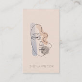 Minimal Blush Pink Line Art Lady Business Card  名刺 (正面)