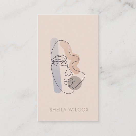 Minimal Blush Pink Line Art Lady Business Card  名刺 (正面)