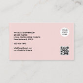 Minimal Blush Pink Logo QR Code PASTOR 名刺 (裏面)
