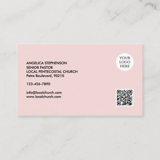 Minimal Blush Pink Logo QR Code PASTOR 名刺 (裏面)