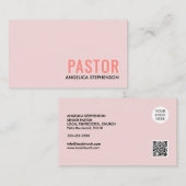 Minimal Blush Pink Logo QR Code PASTOR 名刺 (正面/裏面)